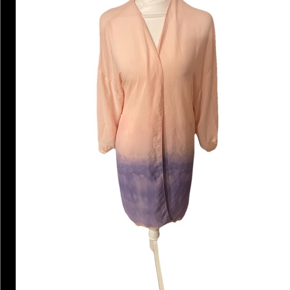 Vtg Victoria's Secret Women Kimono Robe Sheer Pink Purple Lace Ombre M/L Y2k